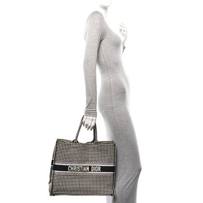 Christian Dior Canvas Houndstooth Embroidered Large Book Tote Black White 3 of 16