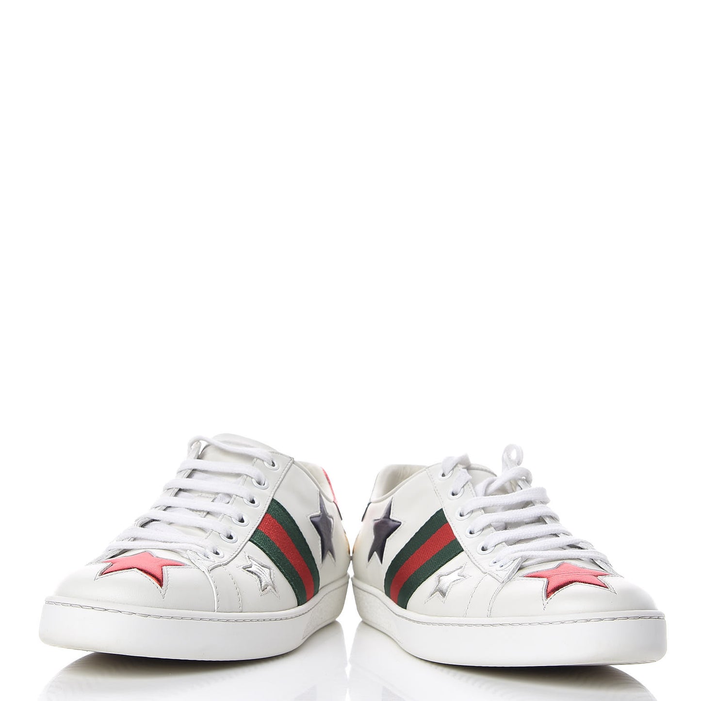 Calfskin Ayers Web Star Embroidered Womens Ace Sneakers 38 White Multi
