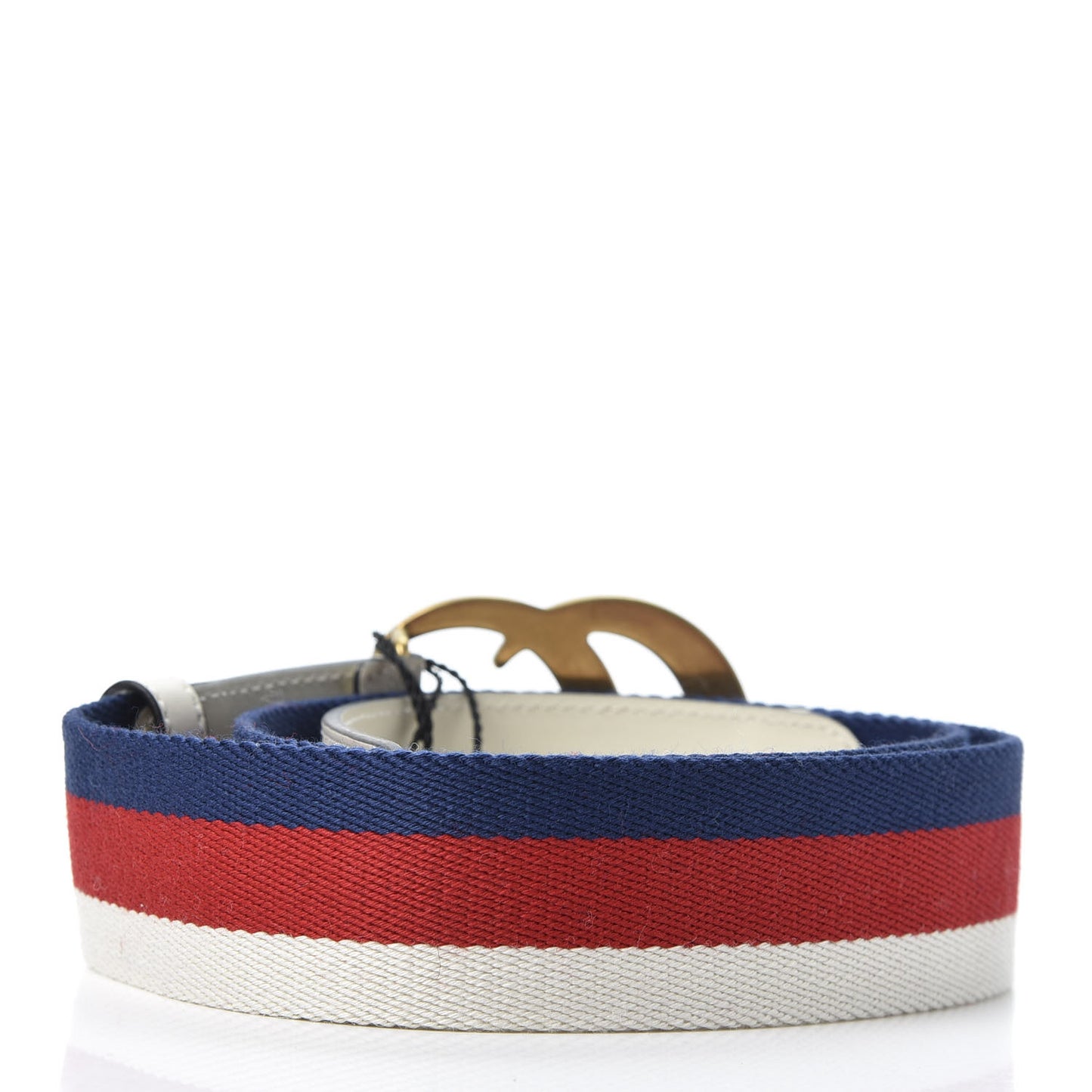 Nylon Calfskin Sylvie Web Double G 40mm Belt 90 36 Mystic White Hibiscus Red Maritime