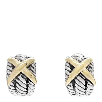 David Yurman Sterling Silver 14K Yellow Gold Cable Classics X Clip On Earrings 1 of 5