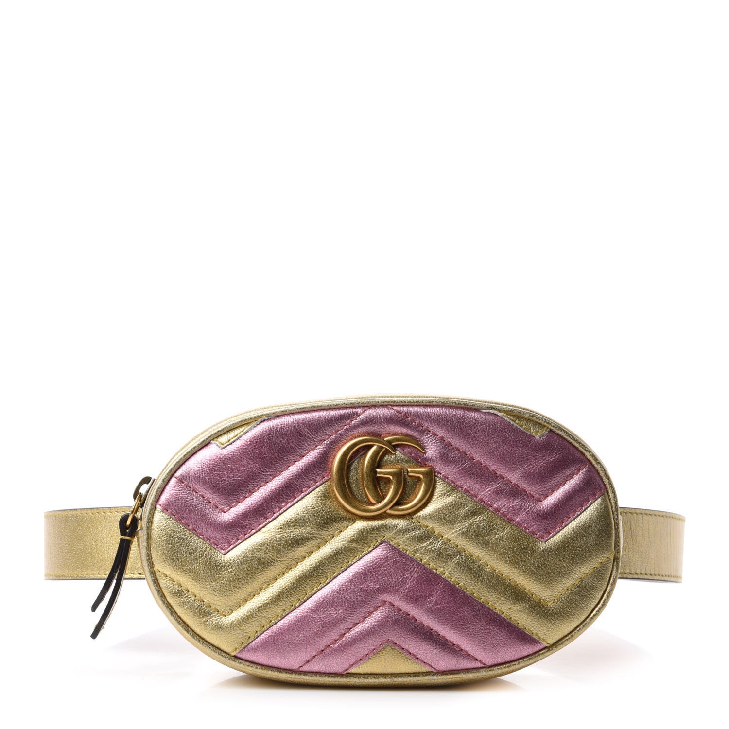 Gucci Metallic Nappa Matelasse Heart GG Marmont Belt Bag 95 38 Oro Vecchio Rosa 1 of 12