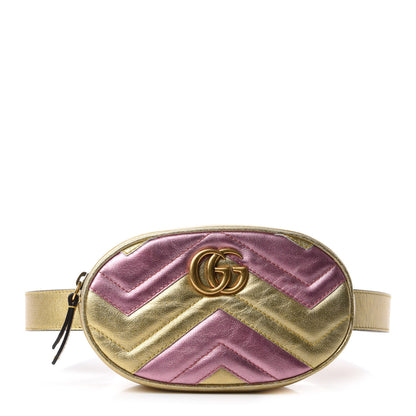 Gucci Metallic Nappa Matelasse Heart GG Marmont Belt Bag 95 38 Oro Vecchio Rosa 1 of 12