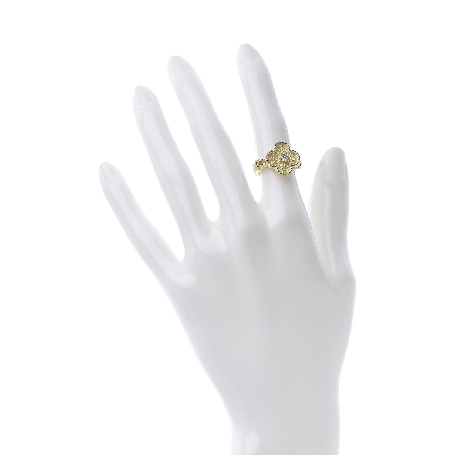 Van Cleef & Arpels 18K Yellow Gold Diamond Vintage Alhambra Ring 48 4.5 2 of 8