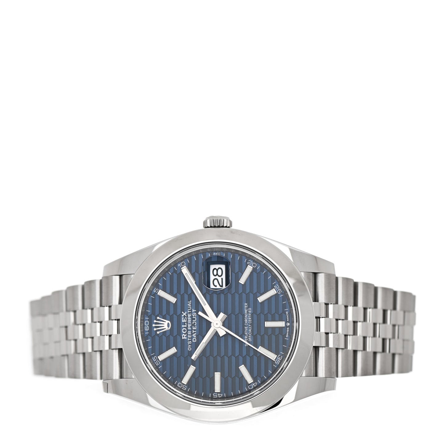 Stainless Steel 41mm Oyster Perpetual Datejust Watch Bright Blue Fluted 126300