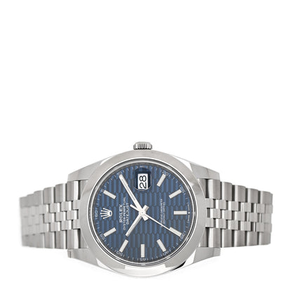 Rolex Stainless Steel 41mm Oyster Perpetual Datejust Watch Bright Blue Fluted 126300 2 of 5