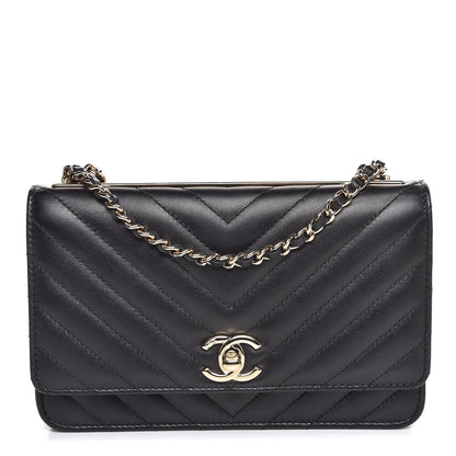 Chanel Lambskin Chevron Quilted Trendy CC Wallet On Chain WOC Black 1 of 10