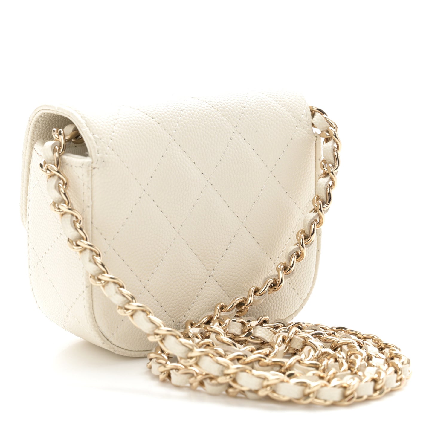 Caviar Quilted Mini Clutch With Chain White