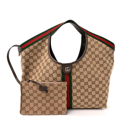 Gucci GG Monogram Web Large Giglio Tote Beige Brown 2 of 10
