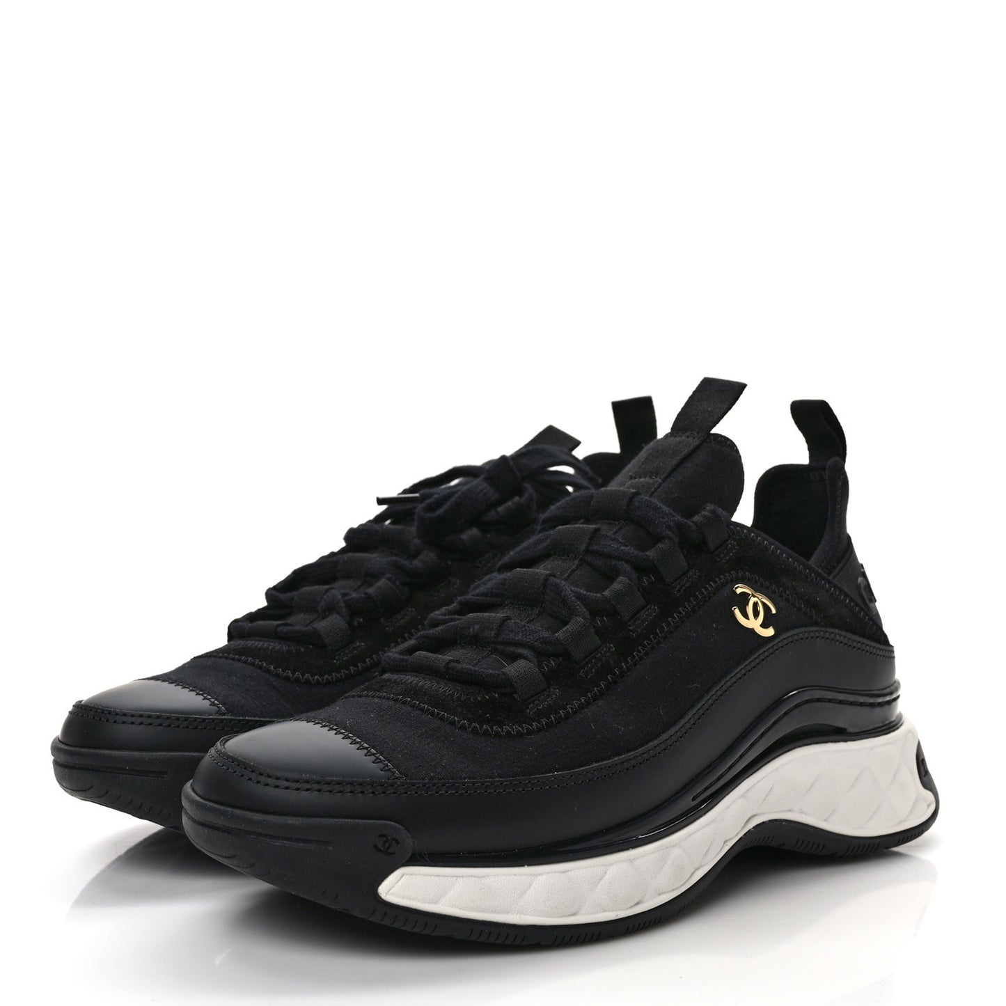 Velvet Calfskin Mixed Fibers CC Sneakers 38 Black
