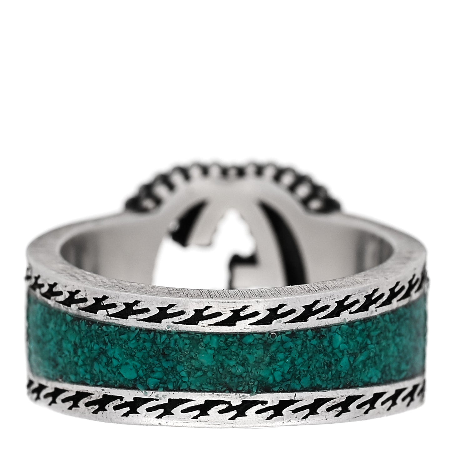 Sterling Silver Enamel Interlocking G Band Ring 50 5.25 Turquoise