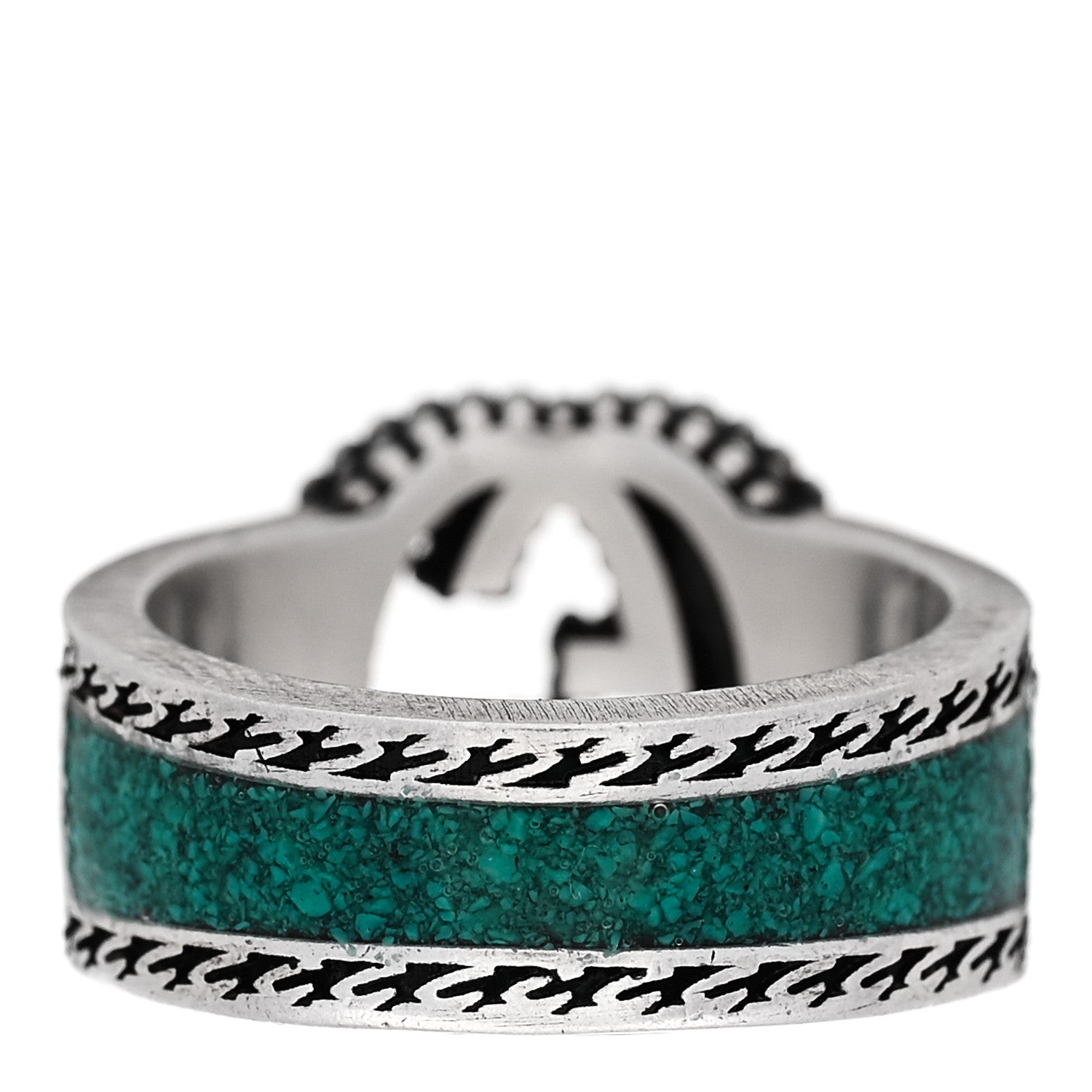 Gucci Sterling Silver Enamel Interlocking G Band Ring 50 5.25 Turquoise 3 of 6