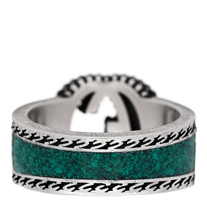 Gucci Sterling Silver Enamel Interlocking G Band Ring 50 5.25 Turquoise 3 of 6