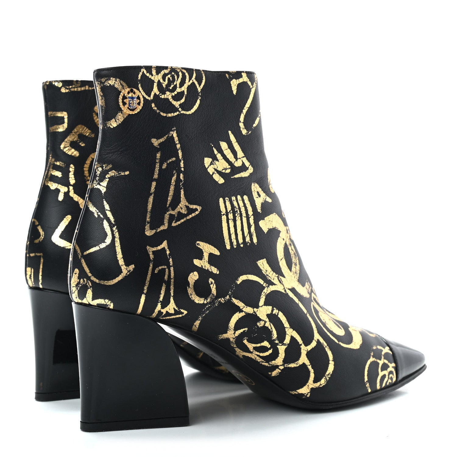 Chanel Calfskin Graffiti Short Boots 39 Black Gold 4 of 9