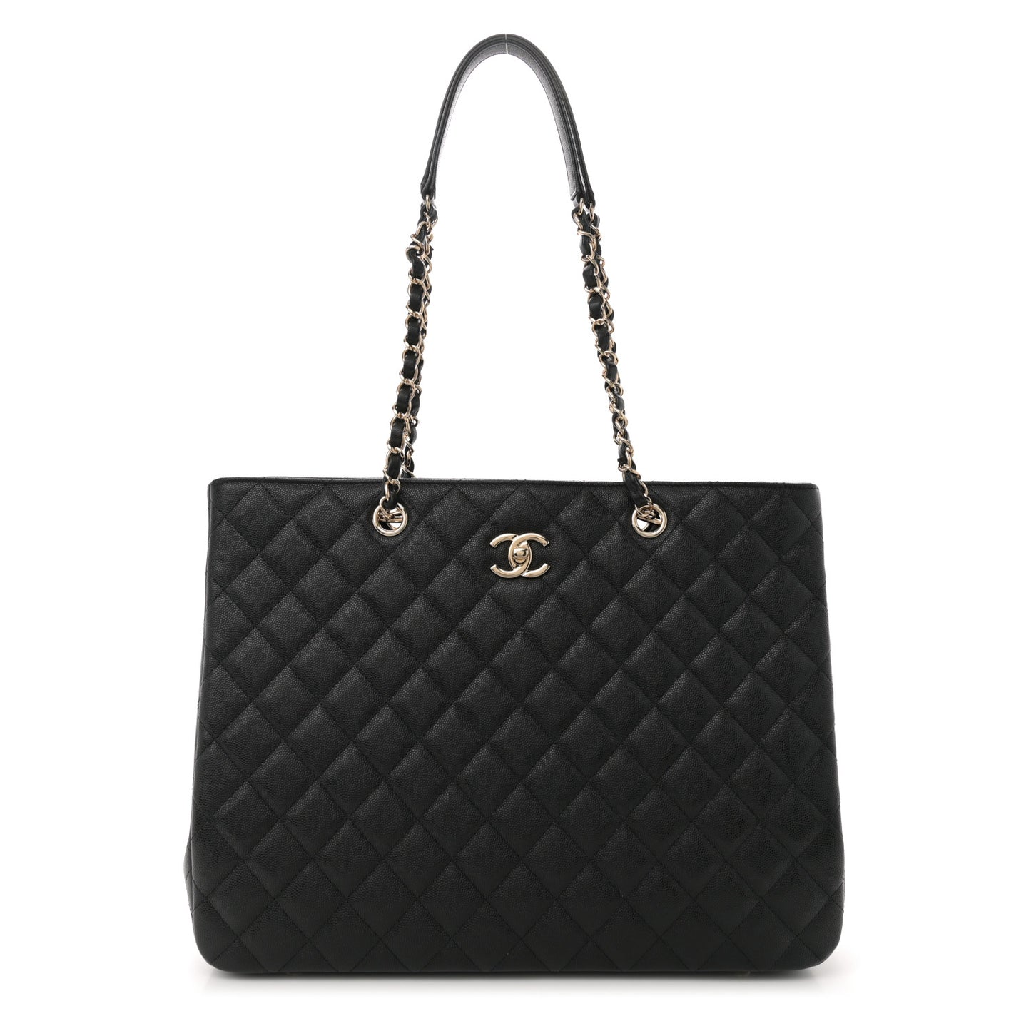 Caviar Quilted Large Shopping Tote Black
