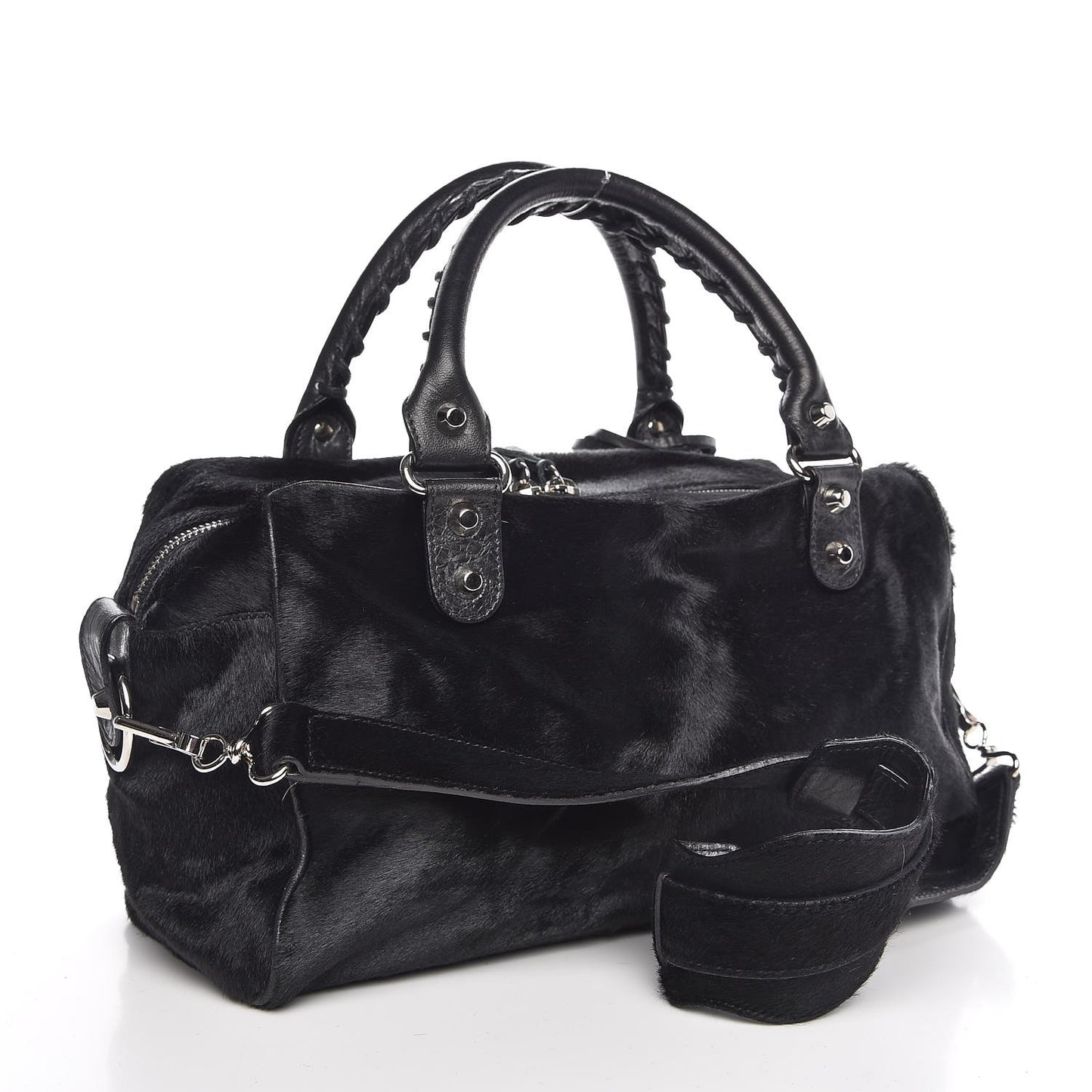 Chevre Pony Hair Classic Hardware Box Bag Black