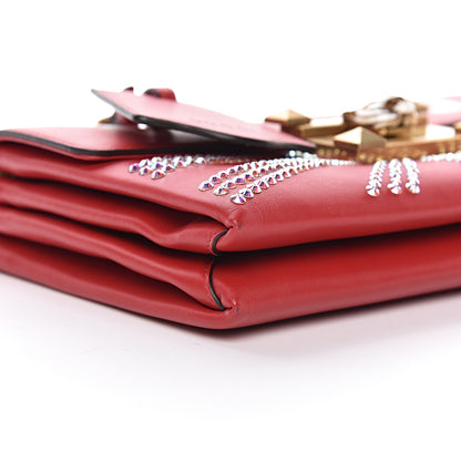 Gucci Calfskin Crystal Embellished Loved Shoulder Bag Red 9 of 11