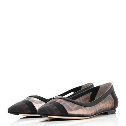 Fendi Mesh FF Skimmer Ballerina Flats 39.5 Tobacco Moro Black 3 of 7