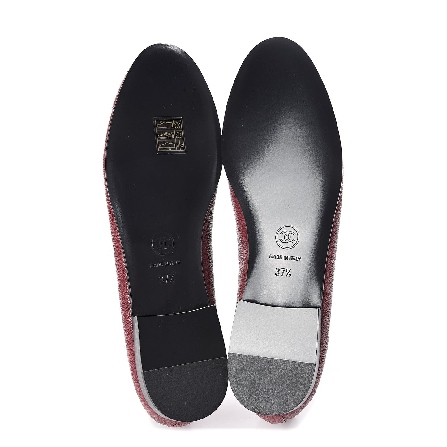 Grained Calfskin Cap Toe Ballerina Flats 37.5 Burgundy