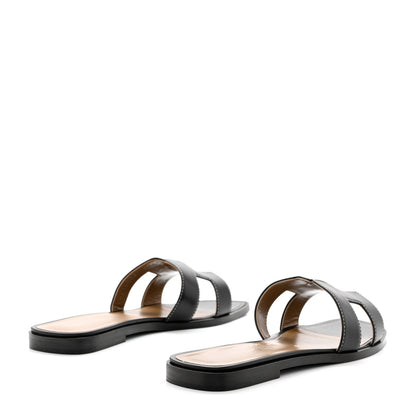 Hermes Box Calfskin Oran Sandals 36.5 Black 4 of 10