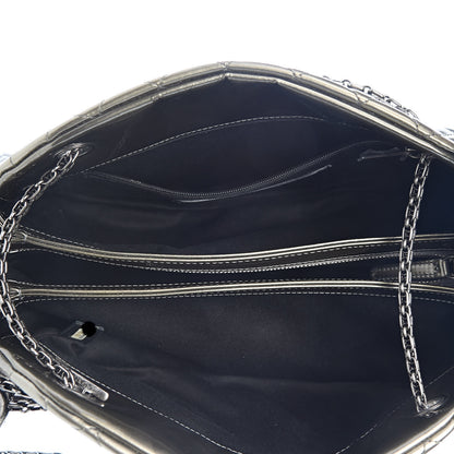 Chanel Metallic Patent Quilted Medium Just Mademoiselle Bowling Bag Silver Degrade 5 of 10