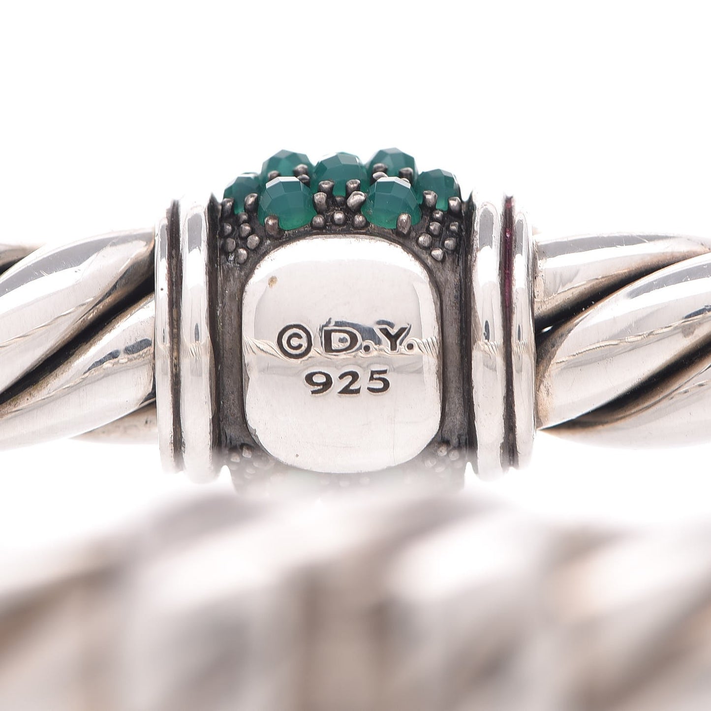 Sterling Silver Green Onyx Cable Berries Center Station Bracelet