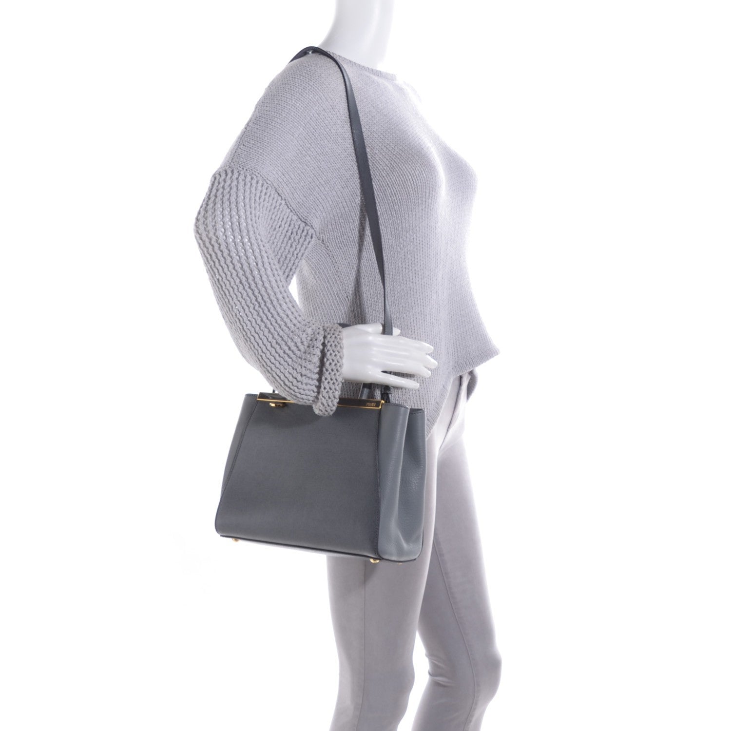 Fendi Vitello Elite Petite 2Jours Tote Grigio Grigio Chiaro 2 of 9