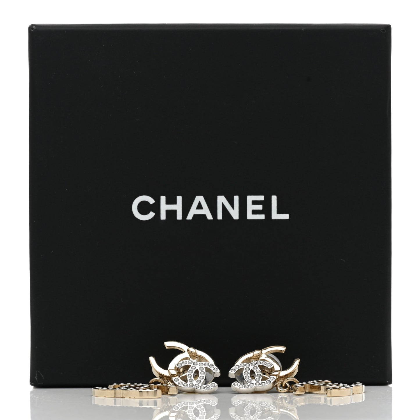 Crystal Pearl Double CC Drop Earrings Gold Silver