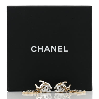 Chanel Crystal Pearl Double CC Drop Earrings Gold Silver 5 of 5