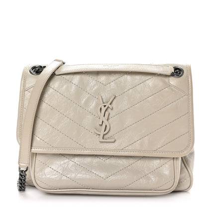 Saint Laurent Crinkled Calfskin Matelasse Monogram Medium Niki Chain Satchel Ivory 1 of 11