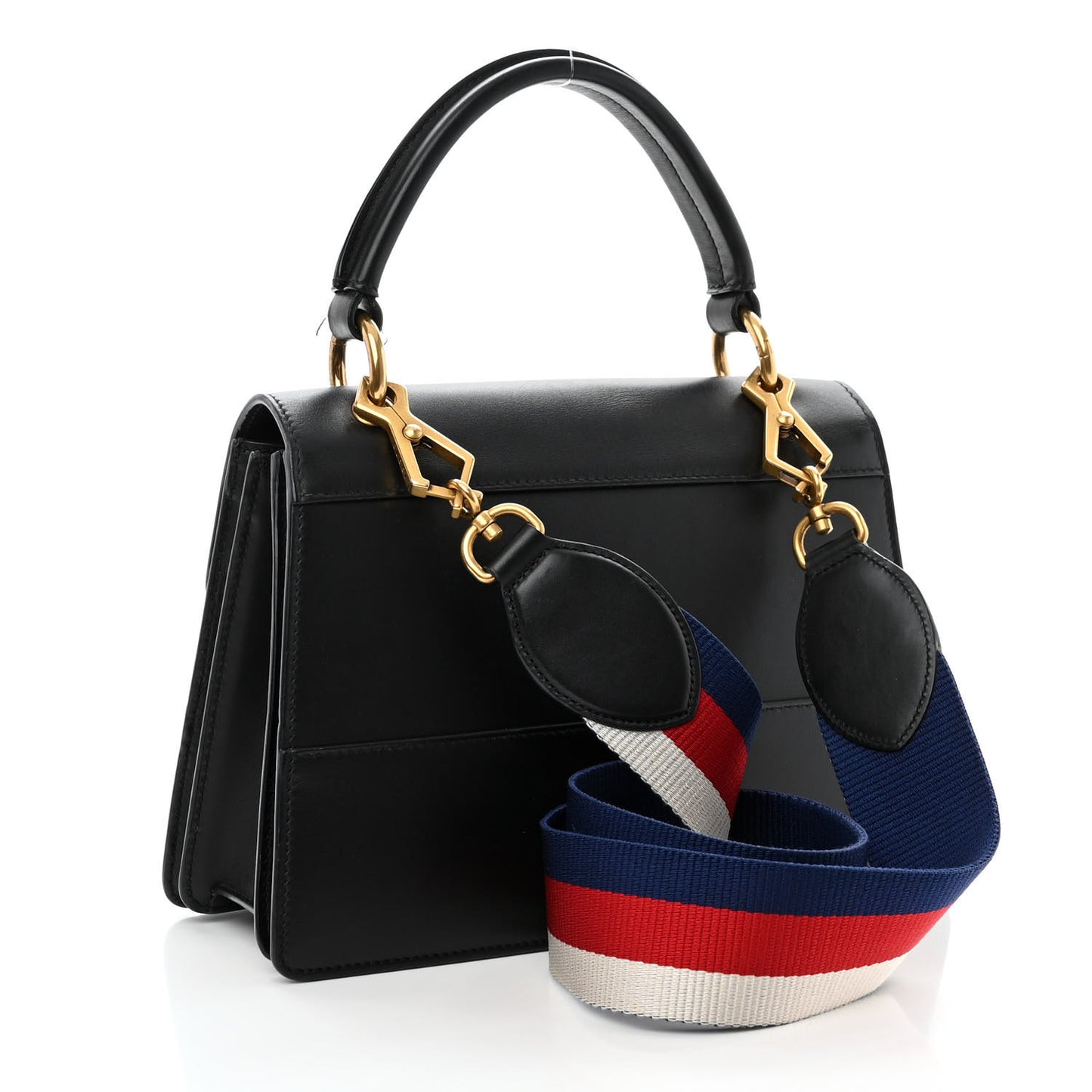 Calfskin Sylvie Web Small Queen Margaret Top Handle Bag Black