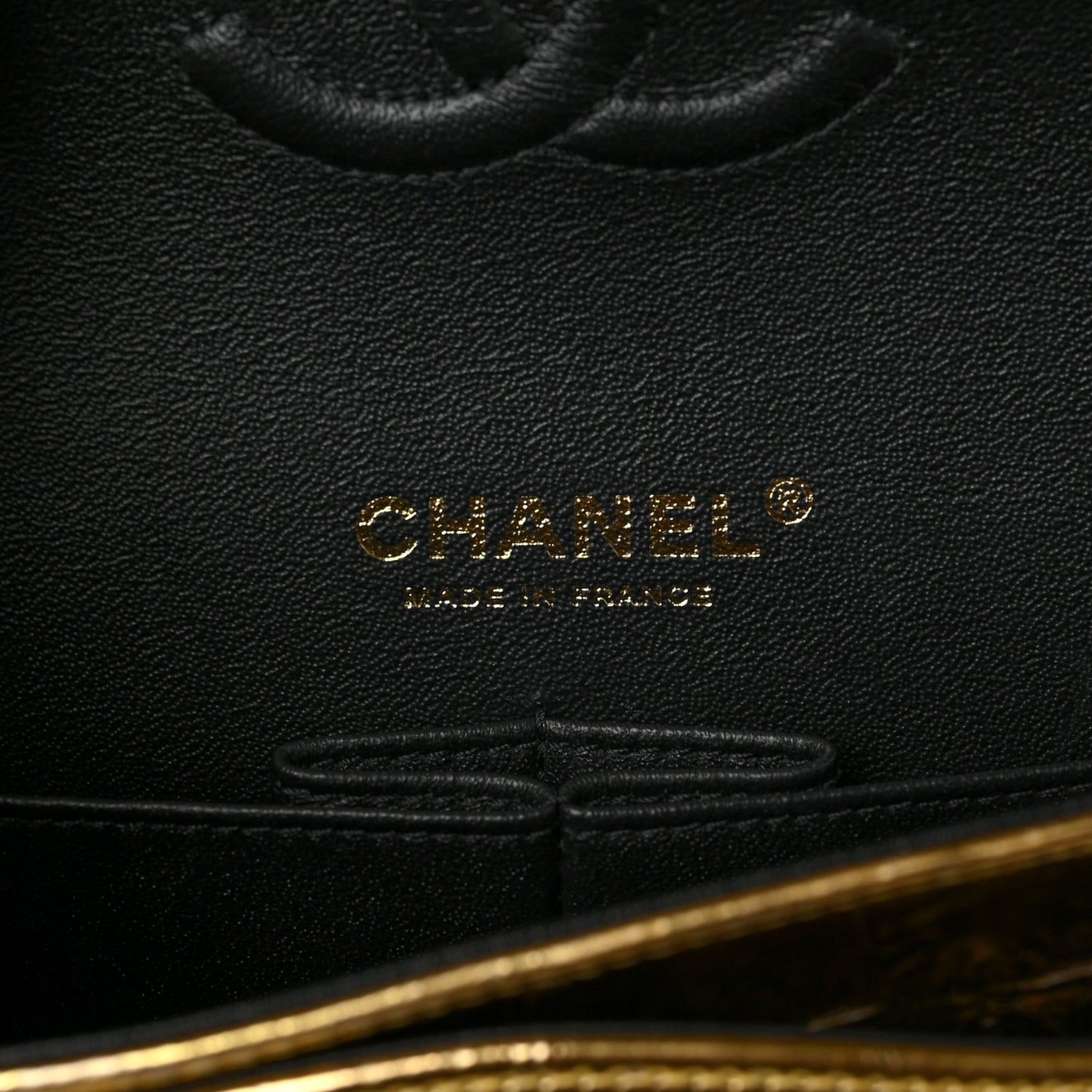 Metallic Calfskin Crocodile Embossed Cocodile Small Double Flap Gold