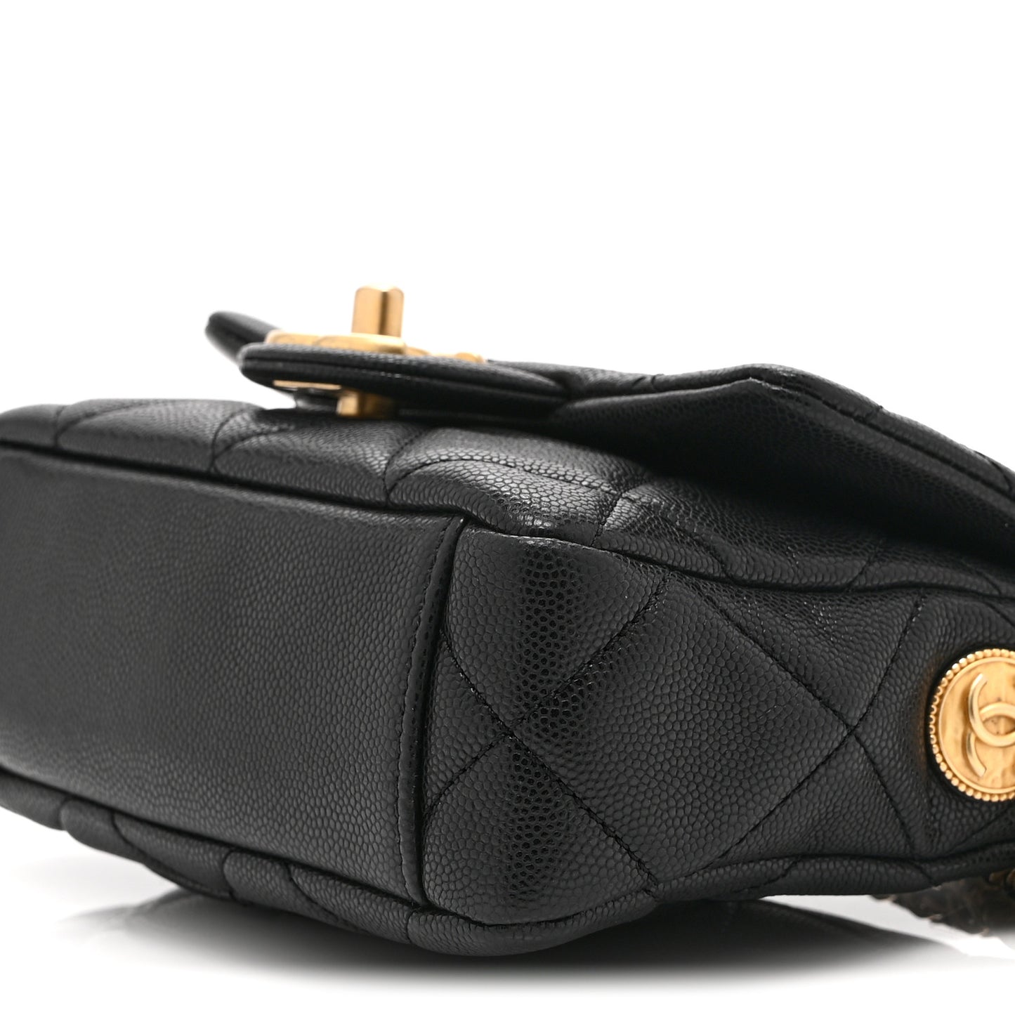 Caviar Quilted Mini Twist Your Buttons Flap Black