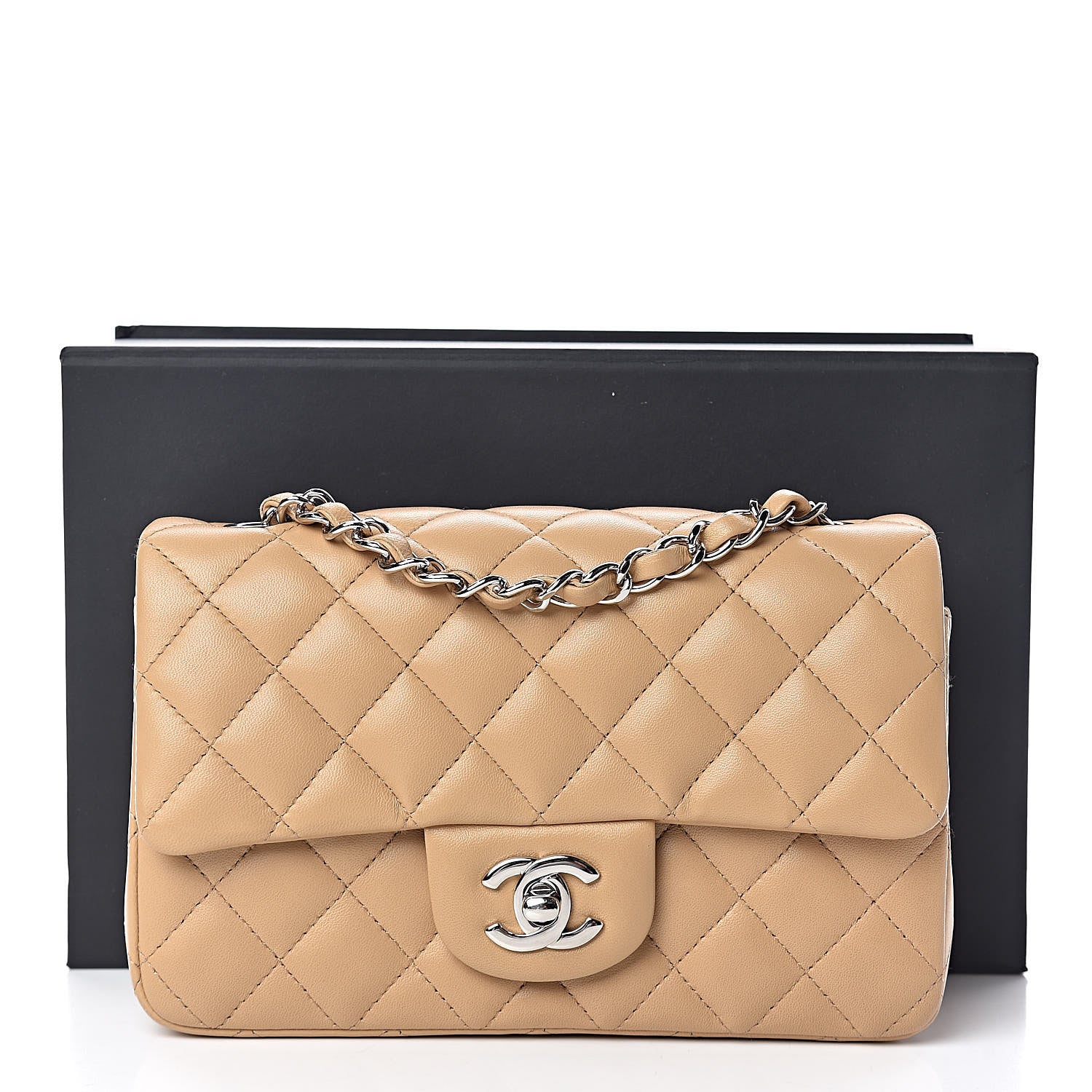 Chanel Lambskin Quilted Mini Rectangular Flap Beige 11 of 11