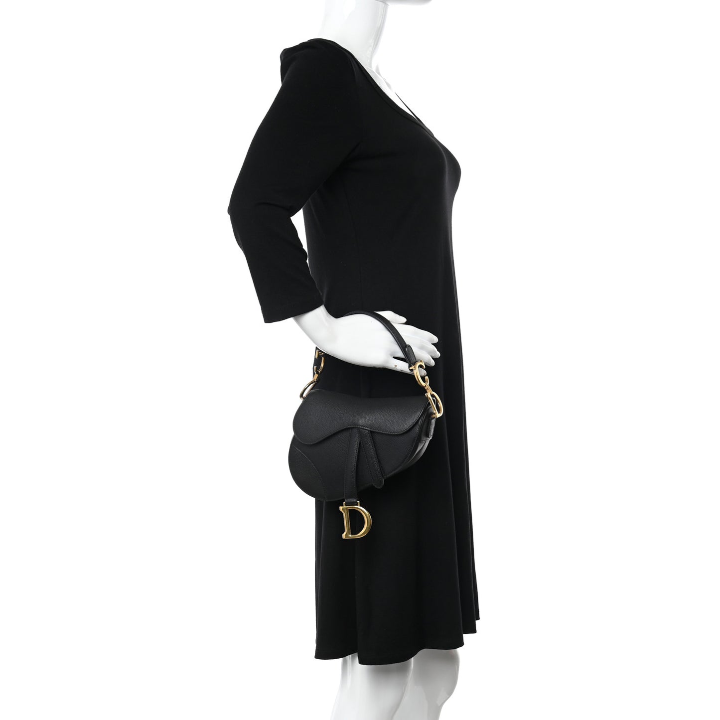 Grained Calfskin Mini Saddle Bag Black