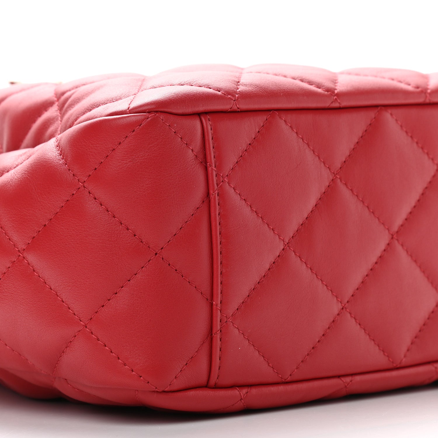 Chanel Lambskin Quilted Chain Drawstring Bag Red 8 of 9