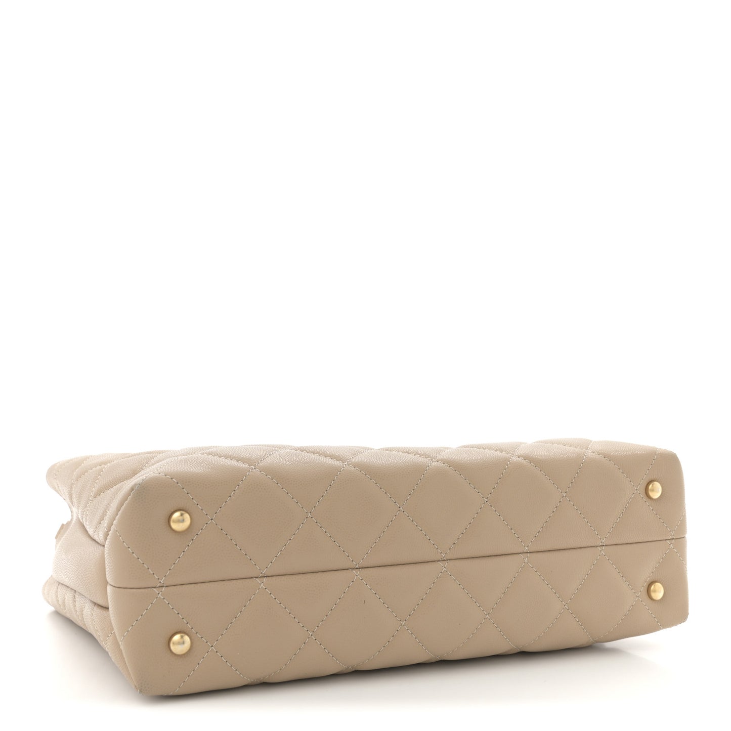 Shiny Caviar Quilted Chain Handle Shopping Tote Beige