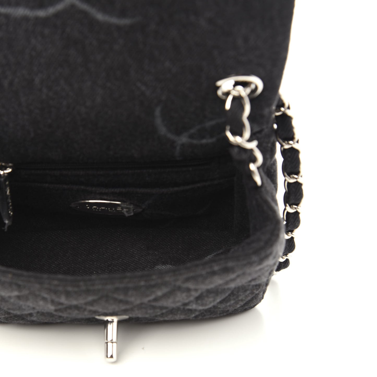 Denim CC Quilted Mini Square Flap Black