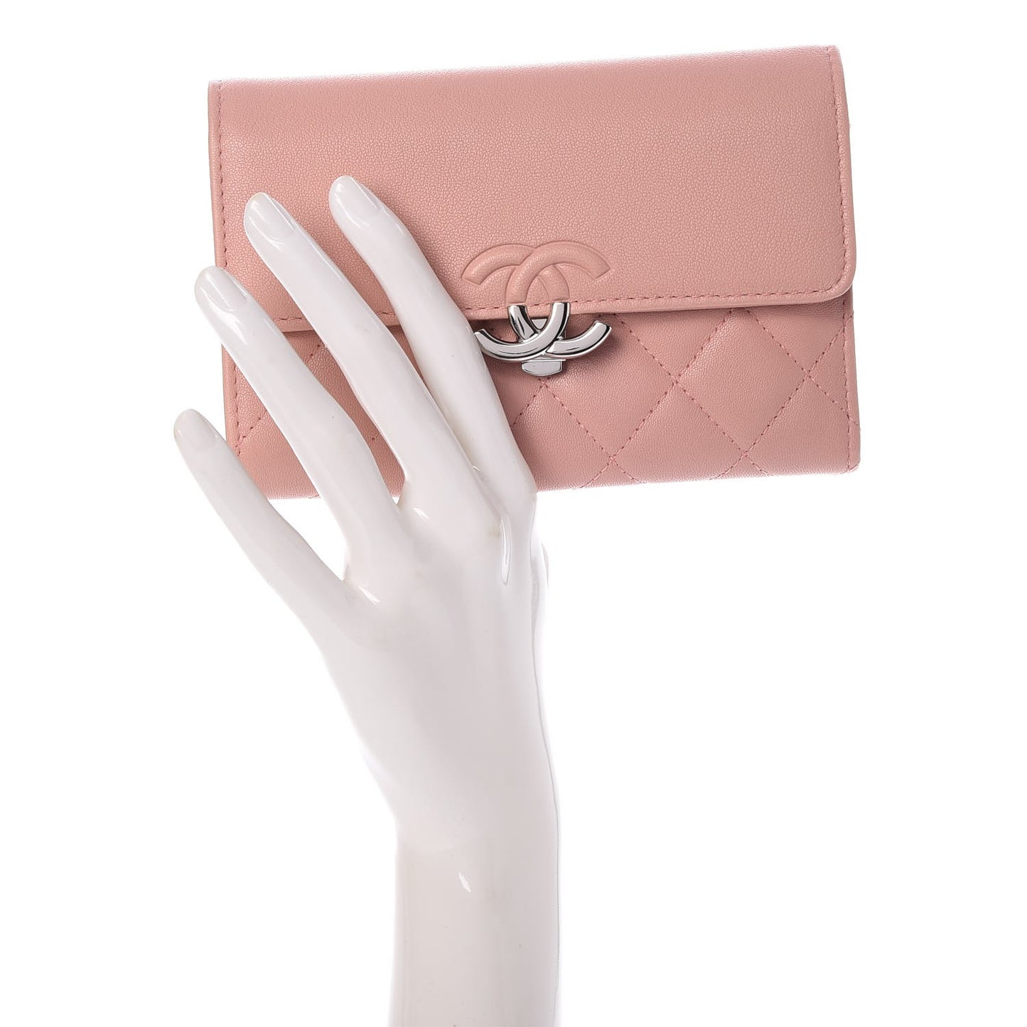 Lambskin Quilted CC Box Flap Wallet Light Pink