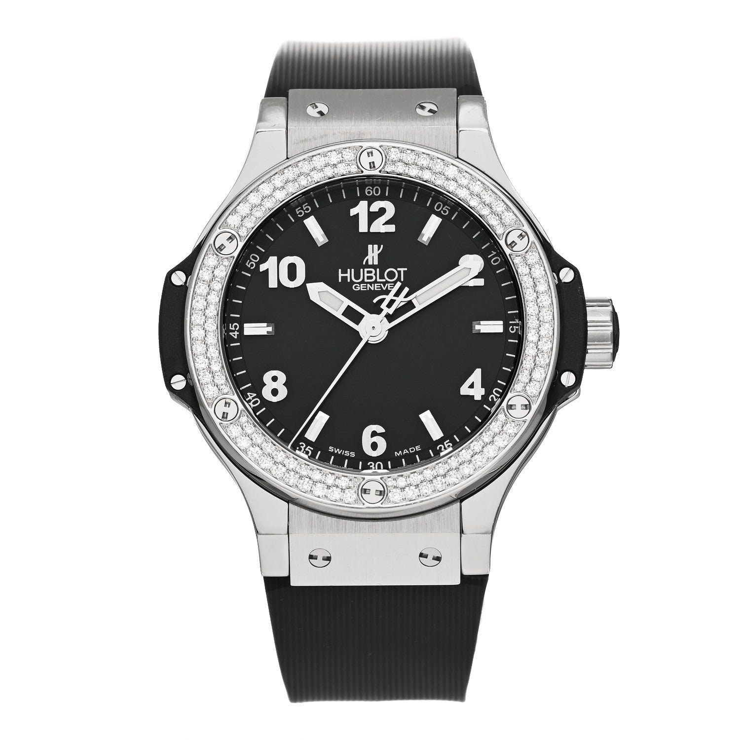 Hublot Stainless Steel Rubber Diamond Pave Bezel 38mm Big Bang Quartz Watch Black 361.SX.1270.RX.1104 1 of 4