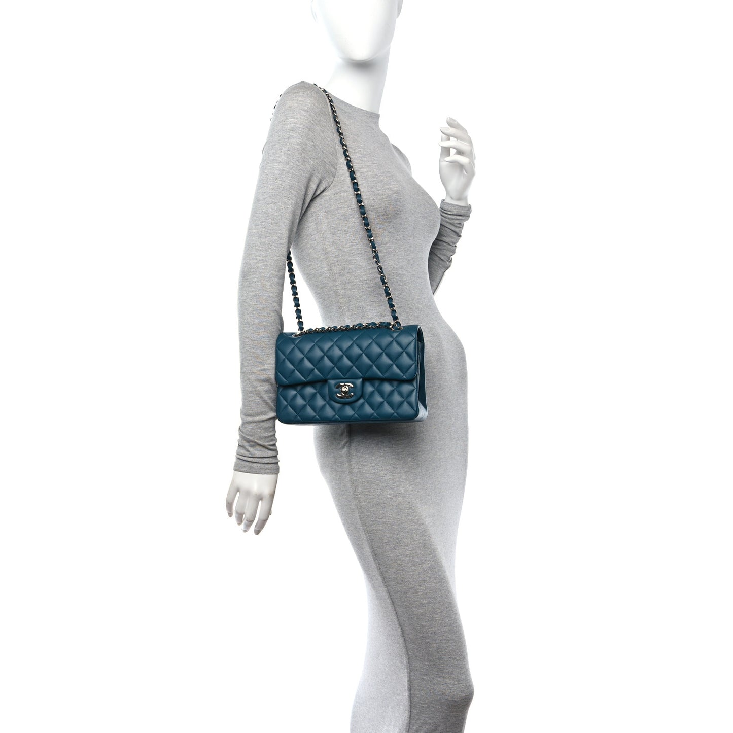 Lambskin Quilted Small Double Flap Dark Turqoise