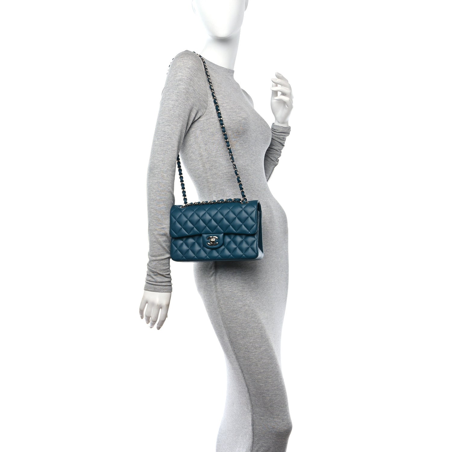 Chanel Lambskin Quilted Small Double Flap Dark Turqoise 2 of 12