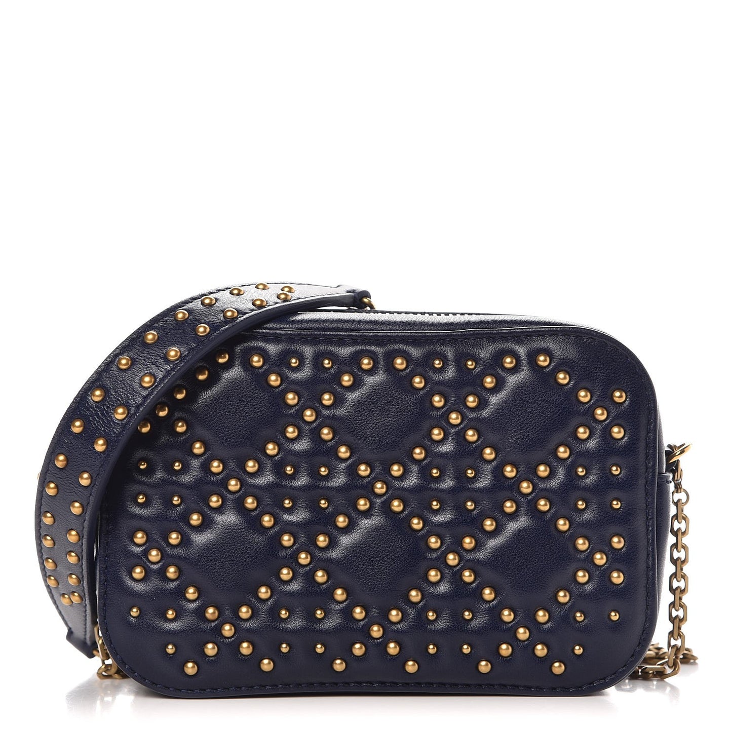 Lambskin Cannage Studded Lady Dior Camera Case Pouch Blue
