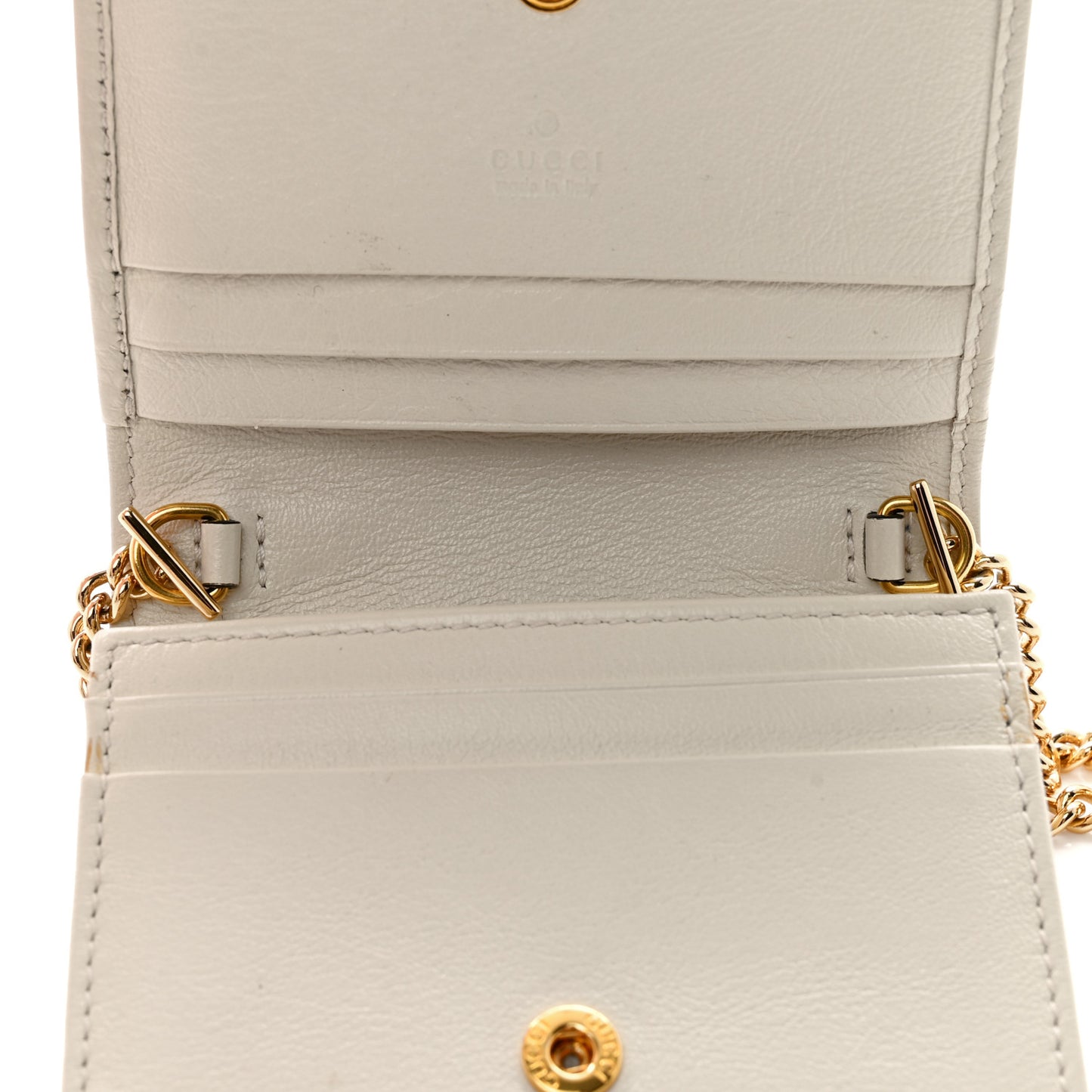 Calfskin Web Rajah Chain Card Case Wallet White