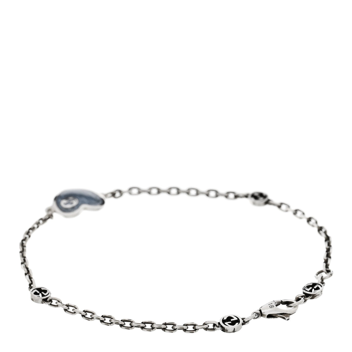 Sterling Silver Enamel Heart Chain Bracelet Blue