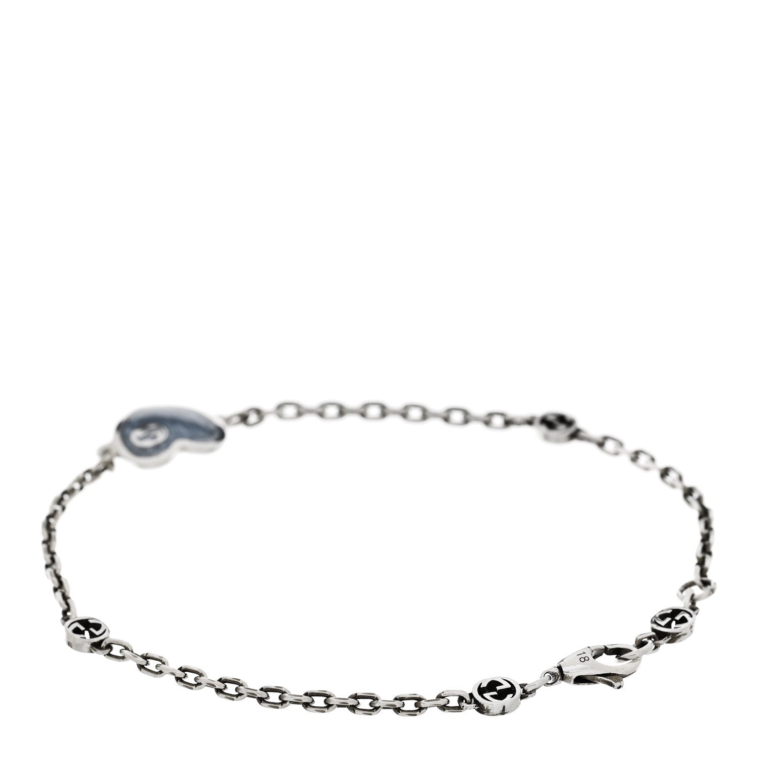 Gucci Sterling Silver Enamel Heart Chain Bracelet Blue 2 of 5
