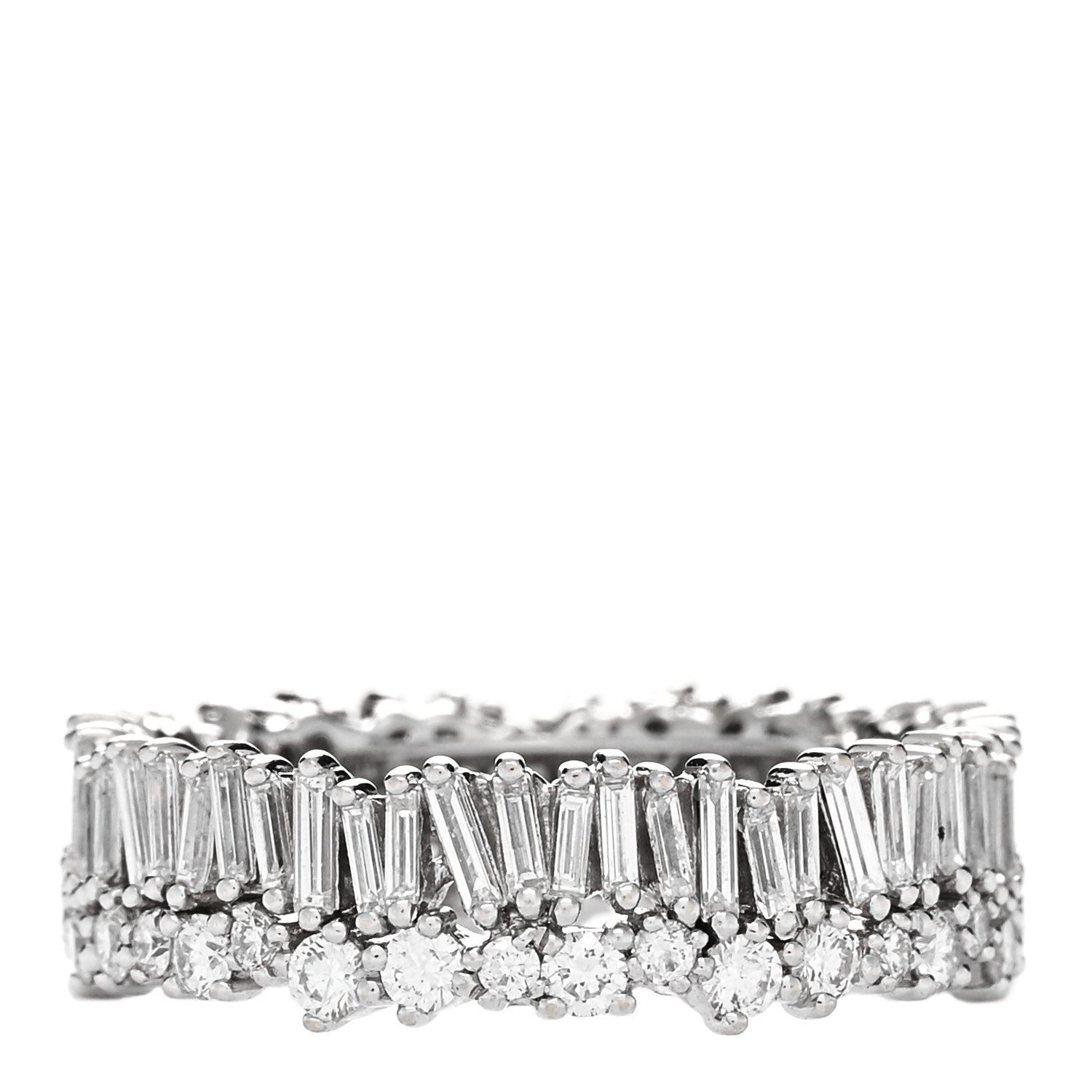 Suzanne Kalan 18K White Gold Diamond Classic Short Stack Eternity Band Ring 52 6 1 of 4
