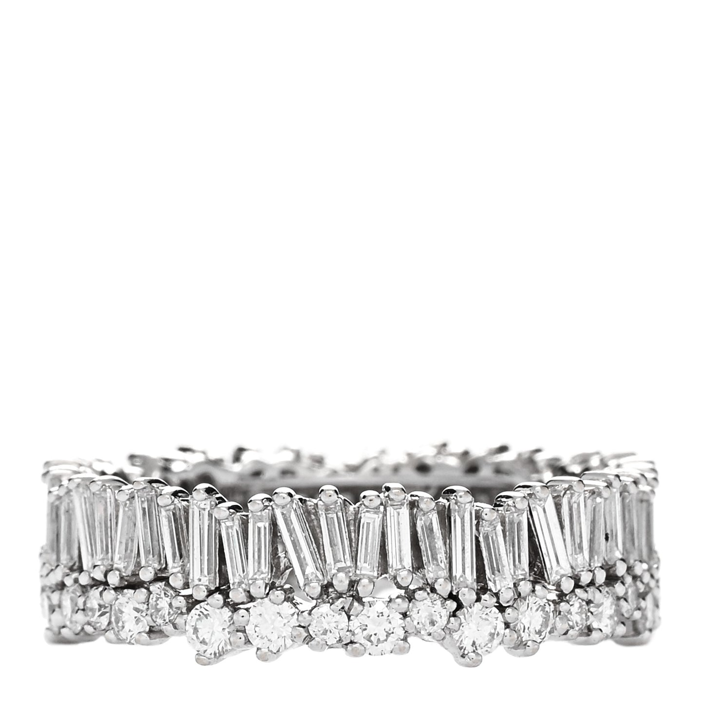 18K White Gold Diamond Classic Short Stack Eternity Band Ring 52 6