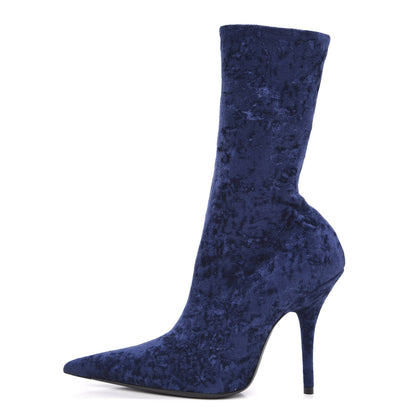 Balenciaga Velvet Extreme Pointed Toe Knife Booties 36 Navy 1 of 7