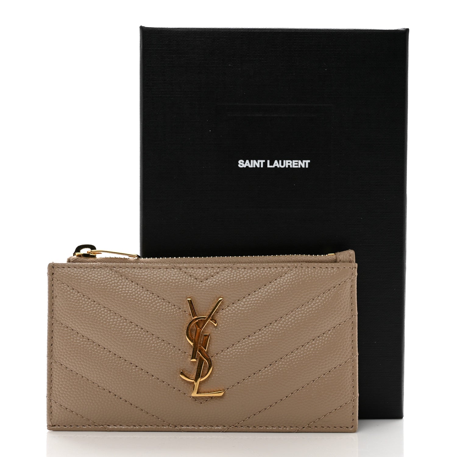 Saint Laurent Monogram Grain de Poudre 5 Fragments Zip Pouch Card Holder Dark Beige 3 of 8