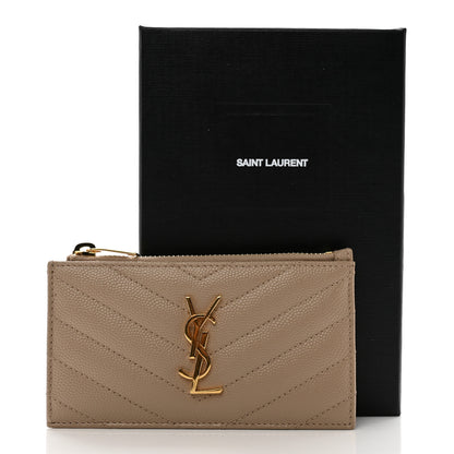 Saint Laurent Monogram Grain de Poudre 5 Fragments Zip Pouch Card Holder Dark Beige 3 of 8